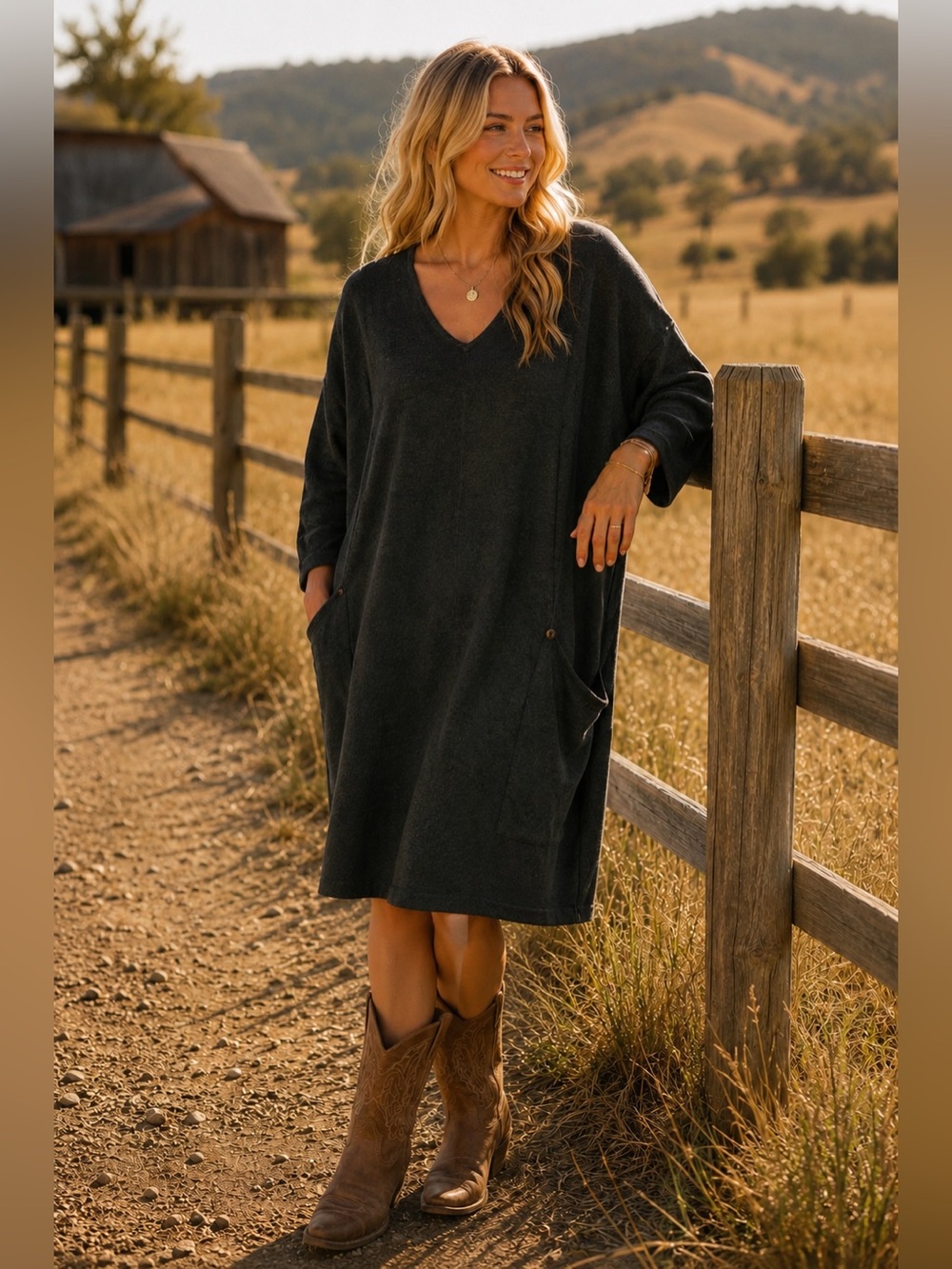 Kerisma Raven Dress M/L Olive Green Wool Blend Oversized Lagenlook Midi Pocket